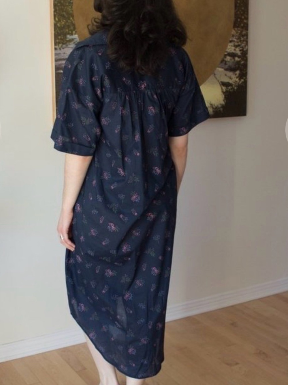 A Bronze Age Floral Shirt Dress XS bruno 
Navy Floral Button-Front - Picture 3 of 11